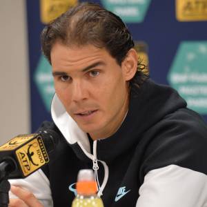 Rafael Nadal en conférence de presse à l'Accor Hôtels Arena (ex POPB) à Paris le 3 novembre 2015.