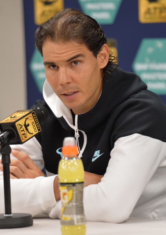 Rafael Nadal en conférence de presse à l'Accor Hôtels Arena (ex POPB) à Paris le 3 novembre 2015.