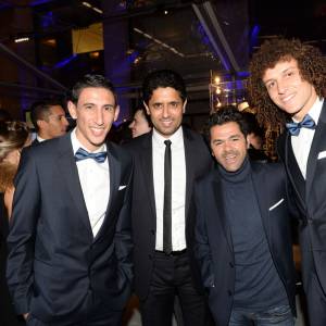 Exclusif - Angel Di Maria, Nasser Al-Khelaïfi, Jamel Debbouze, David Luiz - Le 3ème dîner de gala annuel de la Fondation Paris Saint-Germain (PSG) organisé place Vendôme à Paris, le 15 mars 2016.  © Rachid Bellak/Bestimage