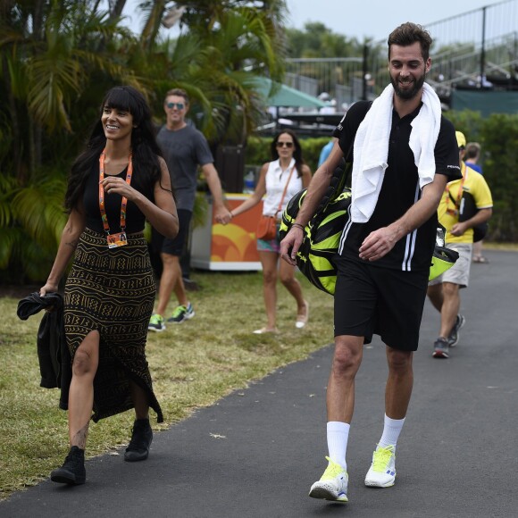 Shy'm et Benoît Paire à Miami le 25 mars 2016 après la victoire du Français contre Mikhail Youzhny au deuxième tour du Masters 1000.