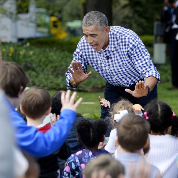 Barack Obama lors de la traditionnelle chasse aux oeufs de Pâques de la Maison Blanche à Washington, le 28 mars 2016.