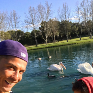 Cristiano Ronaldo et son fils Cristiano Jr. donnent à manger aux cygnes et au canard, le 1er avril 2016, à la veille du Clasico. Photo Instagram Cristiano Ronaldo.