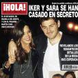 Iker Casillas et Sara Carbonero en couverture de l'hebdomadaire Hola! pour le numéro du 6 avril 2016, qui revient sur leur mariage célébré en secret le 20 mars.
