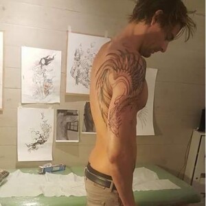Le nageur Camille Lacourt dévoile son tatouage, sur Instagram. Avril 2016