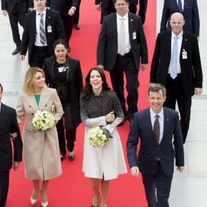 Le prince Frederik et la princesse Mary de Danemark ont accompagné le président du Mexique Enrique Pena Nieto et sa femme Angèlica Rivera lors de leur visite au château de Kronborg et au musée Maritime à Elseneur, le 13 avril 2016, lors de leur visite d'Etat.