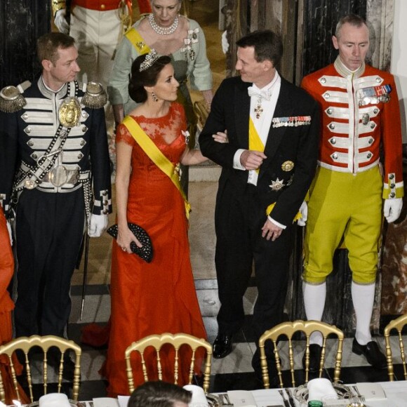 La princesse Mary, la princesse Marie, la princesse Benedikte, le prince Joachim et le prince Frederik de Danemark au banquet d'Etat pour le président du Mexique Enrique Pena Nieto et sa femme Angelica Rivera au château de Fredensborg le 13 avril 2016