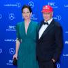 L'ex-pilote de F1 Niki Lauda et sa femme Birgit Wetzinger assistent aux Laureus World Sports Awards 2016" à Berlin. Le 18 avril 2016.