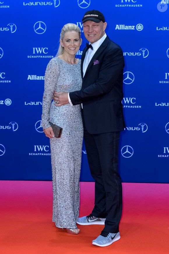 L'ex-boxeur Axel Schulz et sa femme Patricia Schulz assistent aux Laureus World Sports Awards 2016" à Berlin. Le 18 avril 2016.