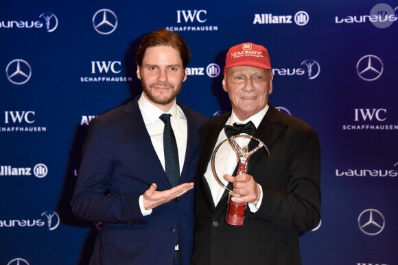Daniel Brühl et Niki Lauda - lauréat du 'Laureus Lifetime Achievement Award' lors des Laureus World Sports Awards 2016" à Berlin le 18 Avril 2016.18/04/2016 - Berlin