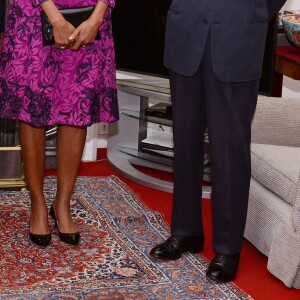 La reine Elizabeth II et le prince Philip, duc d'Edimbourg, reçoivent le président américain Barack Obama et sa femme la première dame Michelle Obama dans la salle Oak au palais de Windsor, le 22 avril 2016, pour un déjeuner privé.
