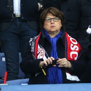 Martine Aubry, dans les tribunes de la rencontre finale de la Coupe de la Ligue PSG-Lille au Stade de France à Paris, le 23 avril 2016.