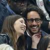Thomas Hollande et sa compagne, dans les tribunes de la rencontre finale de la Coupe de la Ligue PSG-Lille au Stade de France à Paris, le 23 avril 2016.