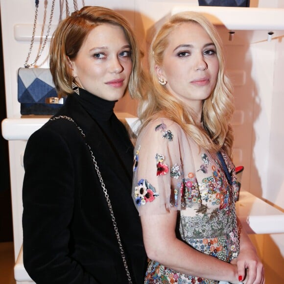 Léa Seydoux et sa soeur Camille Seydoux - Soirée de présentation de la collection capsule "Prismick Denim" de Camille Seydoux pour Roger Vivier à Paris, le 7 mars 2016. © Olivier Borde/Bestimage