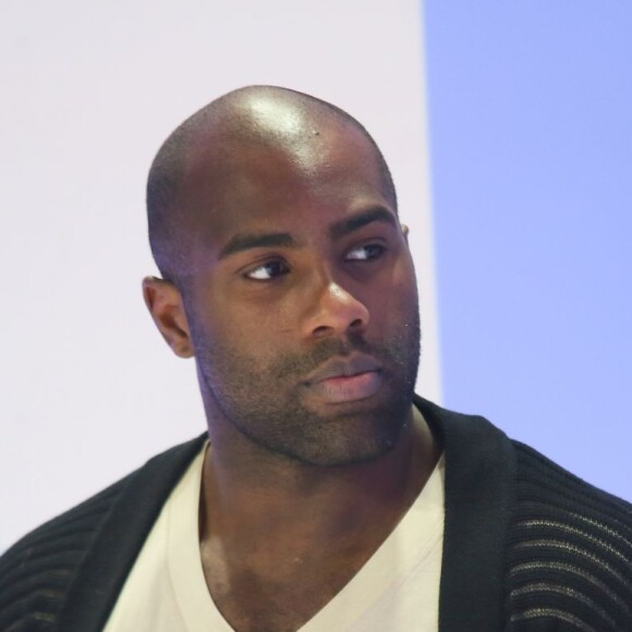 Teddy Riner à une conférence de presse France Télévisions "J-100 avant les Jeux olympiques de Rio 2016" au palais de Chaillot à Paris, le 27 avril 2016