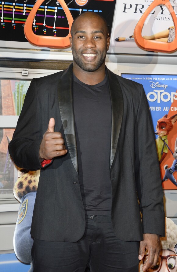 Teddy Riner à l'avant-première du film "Zootopie" au cinéma Gaumont Marignan à Paris, le 28 janvier 2016