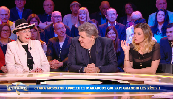 Geneviève de Fontenay, Pierre Ménès et Clara Morgane, invités sur le plateau de Faut pas abuser ! (diffusion le mardi 10 mai 2016 à 21h00 sur D8).
