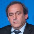 Michel Platini (président de l'UEFA) lors de la conférence de presse pour l'ouverture de la billetterie de l'Euro 2016 à Paris, le 10 juin 2015, qui se tiendra en France du 10 juin au 10 juillet 2016.