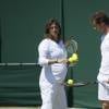 Andy Murray et son entraîneuse Amélie Mauresmo, enceinte lors de l'entraînement au tournoi de tennis de Wimbledon à Londres le 9 juillet 2015.
