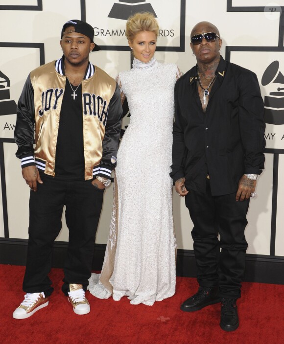 Mack Maine, Paris Hilton & Birdman - 56eme ceremonie des Grammy Awards a Los Angeles, le 26 janvier 2014