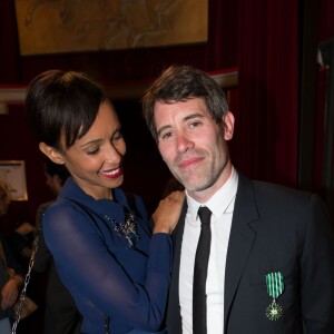 Exclusif - Sonia Rolland et son compagnon Jalil Lespert - Jalil Lespert est décoré Chevalier dans l'Ordre des Arts et des Lettres par Yannick Bolloré lors d'une cérémonie organisée au cinéma Mac Mahon à Paris, le 9 juin 2015.