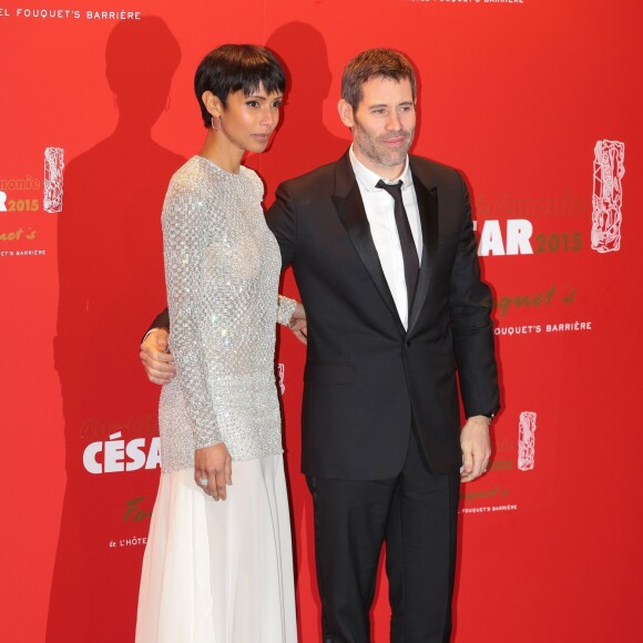 Sonia Rolland (Bijoux Montblanc) et son compagnon Jalil Lespert - Photocall au Fouquet's lors de la 40e cérémonie des César à Paris. Le 20 février 2015.