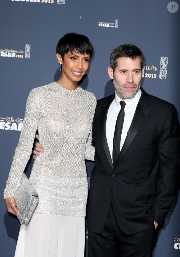 Sonia Rolland (Bijoux Montblanc) et son compagnon Jalil Lespert - Photocall de la 40e cérémonie des César au théâtre du Châtelet à Paris. Le 20 février 2015.