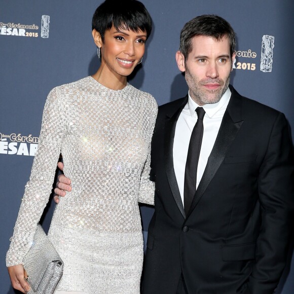 Sonia Rolland (Bijoux Montblanc) et son compagnon Jalil Lespert - Photocall de la 40e cérémonie des César au théâtre du Châtelet à Paris. Le 20 février 2015.