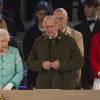 La reine Elizabeth II, le prince Philip, duc d'Edimbourg, et Kate Middleton, duchesse de Cambridge lors du spectacle équestre présenté le 15 mai 2016 au château de Windsor en l'honneur des 90 ans de la reine Elizabeth II.