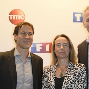 Rudi Garcia, guest, Christian Jeanpierre - Conférence de presse de TF1 pour le lancement de l'Euro 2016 à Paris le 17 mai 2016. © Coadic Guirec/Bestimage