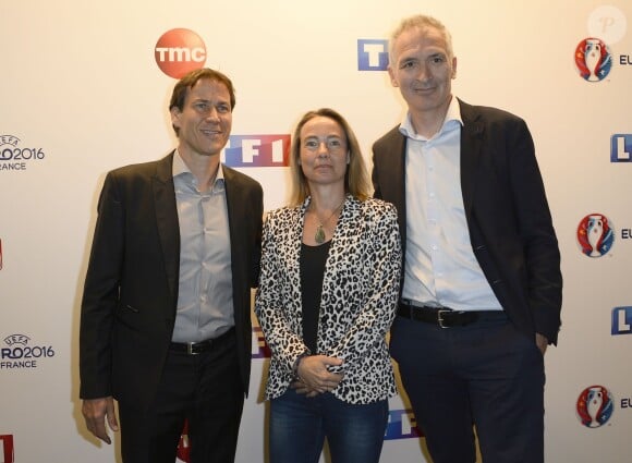 Rudi Garcia, guest, Christian Jeanpierre - Conférence de presse de TF1 pour le lancement de l'Euro 2016 à Paris le 17 mai 2016. © Coadic Guirec/Bestimage