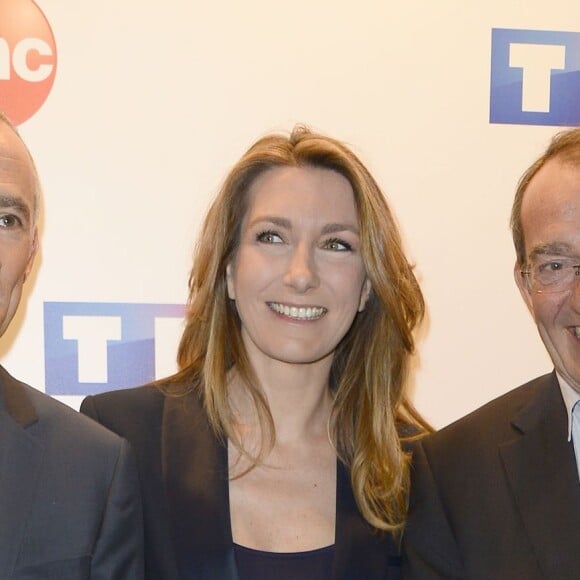 Gilles Bouleau, Anne-Claire Coudray et Jean-Pierre Pernaut - Conférence de presse de TF1 pour le lancement de l'Euro 2016 à Paris le 17 mai 2016. © Coadic Guirec/Bestimage