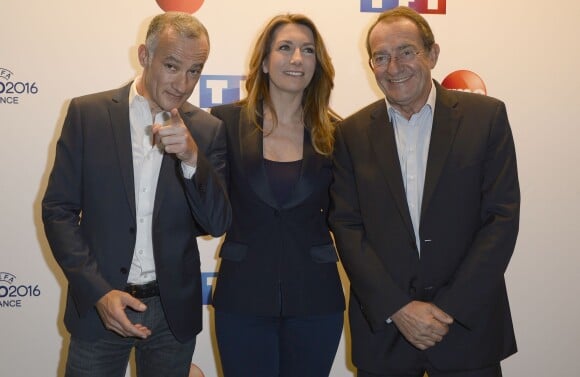 Gilles Bouleau, Anne-Claire Coudray et Jean-Pierre Pernaut - Conférence de presse de TF1 pour le lancement de l'Euro 2016 à Paris le 17 mai 2016. © Coadic Guirec/Bestimage