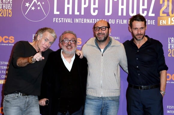 Franck Dubosc, Dominique Farrugia, Kad Merad, Julien Boisselier pour le film "Bis" - Soirée d'ouverture du 18ème festival international du film de comédie de l'Alpe d'Huez, le 14 janvier 2015