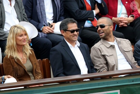 Isabelle Camus, Tony Parker dans les tribunes de Roland Garros le 26 mai 2016. © Dominique Jacovides / Bestimage