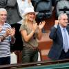 Raymond Domenech, Isabelle Camus, Jean Gachassin dans les tribunes de Roland Garros le 26 mai 2016. © Dominique Jacovides / Bestimage