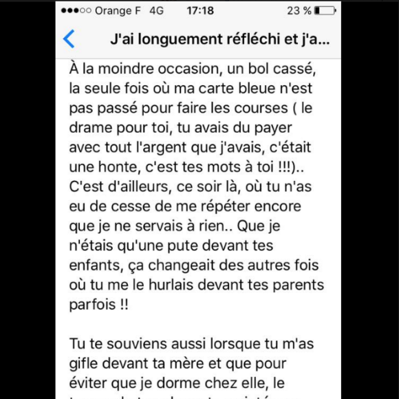 La lettre de rupture de Loana à Fred Cauvin