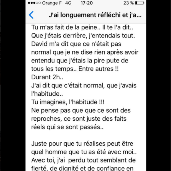 La lettre de rupture de Loana à Fred Cauvin