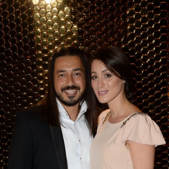 Moundir de Koh-Lanta bientôt papa - Moundir et sa femme Inès enceinte - 10ème cérémonie des Globes de Cristal au Lido à Paris, le 13 avril 2015.