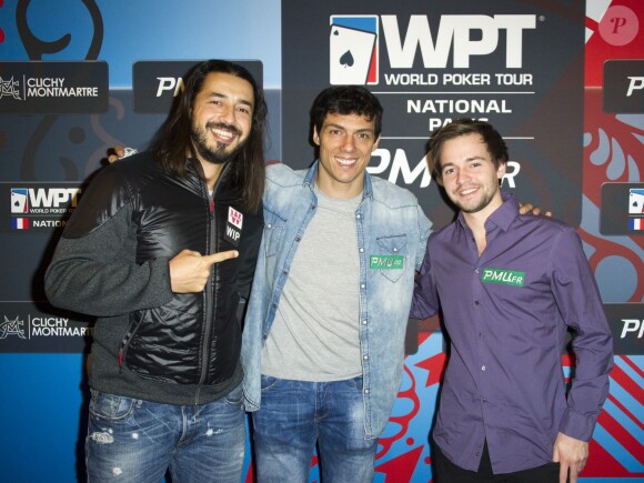 Moundir, Taïg Khris et Erwann Pecheux - Soirée World Poker Tour National Paris organisée par PMU.fr au Cercle Clichy Montmartre à Paris le 5 décembre 2014.