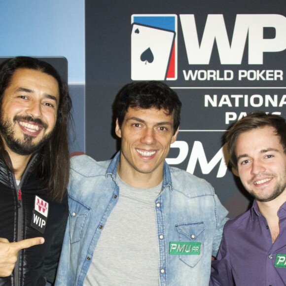 Moundir, Taïg Khris et Erwann Pecheux - Soirée World Poker Tour National Paris organisée par PMU.fr au Cercle Clichy Montmartre à Paris le 5 décembre 2014.