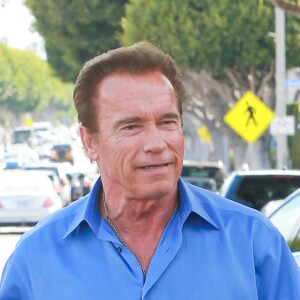Arnold Schwarzenegger fait ses courses à Brentwood et repart au volant de son Hummer rouge à Brentwood le 6 mai 2016.