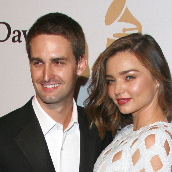 Miranda Kerr et son compagnon Evan Spiegel - Soirée de Gala Clive Davis Pre-Grammy à l'hôtel Hilton de Beverly Hills le 14 février 2016. The 2016 Pre-GRAMMY Gala Clive Davis Party in LA on february 14, 2016.14/02/2016 - Beverly Hills