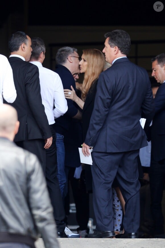 Céline Dion arrive au studio 130 à La Plaine Saint-Denis le 15 juin 2016. Elle est accueillie par Franck Saurat ( Producteur Carson Prod) pour enregistrements du Grand Show (Fr 2) et M6 Music Show ( M6)