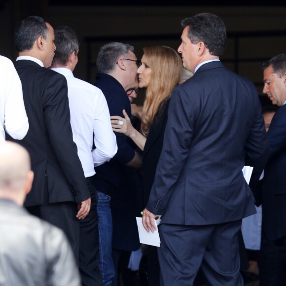 Céline Dion arrive au studio 130 à La Plaine Saint-Denis le 15 juin 2016. Elle est accueillie par Franck Saurat ( Producteur Carson Prod) pour enregistrements du Grand Show (Fr 2) et M6 Music Show ( M6)