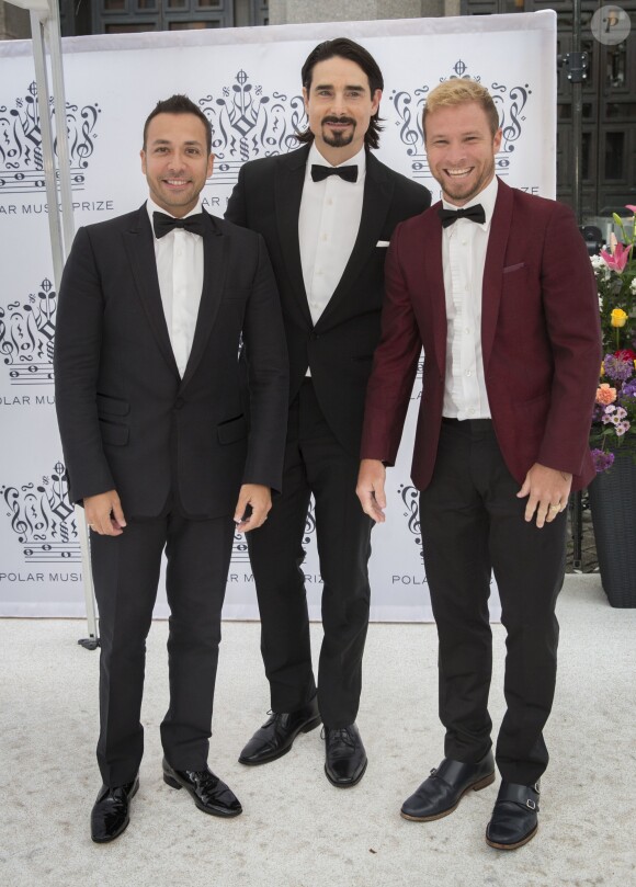 Howie Dorough, Kevin Richardson, Brian Littrell des Backstreet Boys le 16 juin 2016 à la Maison des concerts de Stockholm pour la cérémonie du Polar Music Prize, qui a consacré Cecilia Bartoli (catégorie musicien classique) et Max Martin (catégorie musicien contemporain).