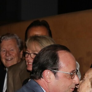 Le Président François Hollande et Bernadette Chirac à l'inauguration de l'exposition "Jacques Chirac ou le dialogue des cultures" au Musée du Quai Branly, à Paris, le 20 juin 2016. Jérôme Dominé/ABACAPRESS