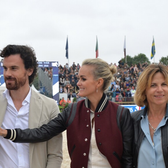 Mathias Vicherat, Laeticia Hallyday et Virginie Coupérie-Eiffel - Remise du prix Eiffel Sunday Challenge présenté par la Mairie de Paris lors du Longines Paris Eiffel Jumping à la plaine de Jeux de Bagatelle à Paris, le 3 juillet 2016. © Borde-Veeren/Bestimage