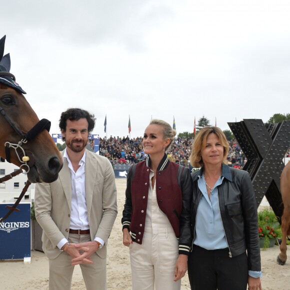 Mathias Vicherat, Laeticia Hallyday et Virginie Coupérie-Eiffel - Remise du prix Eiffel Sunday Challenge présenté par la Mairie de Paris lors du Longines Paris Eiffel Jumping à la plaine de Jeux de Bagatelle à Paris, le 3 juillet 2016. © Borde-Veeren/Bestimage