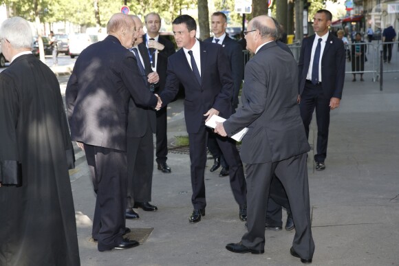 Valéry Giscard d' Estaing, Manuel Valls, Tony Dreyfus lors de la cérémonie en hommage à Michel Rocard au Temple de l'Eglise Protestante Unie de l'Etoile à Paris, le 7 juillet 2016. © Alain Guizard/Bestimage