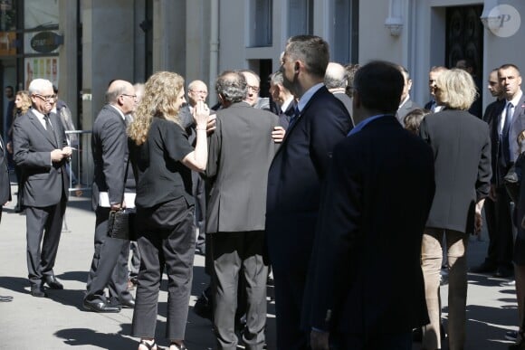 François Hollande, les membres de la famille de Michel Rocard lors de la cérémonie en hommage à Michel Rocard au Temple de l'Eglise Protestante Unie de l'Etoile à Paris, le 7 juillet 2016. © Alain Guizard/Bestimage